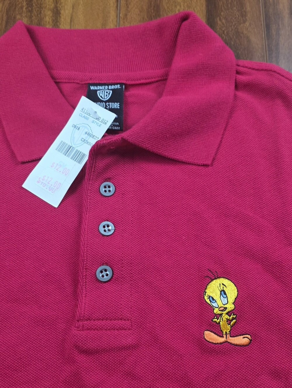 Vintage Warner Brothers Tweety Polo Shirt Mens S Red Embroidered NWT
